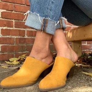 Mustard suede mules